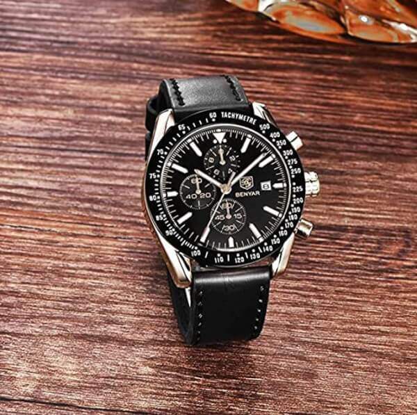 Montre homme Chronographe mouvement de quartz cuir 3 Montre homme Chronographe mouvement de quartz cuir - Image 3