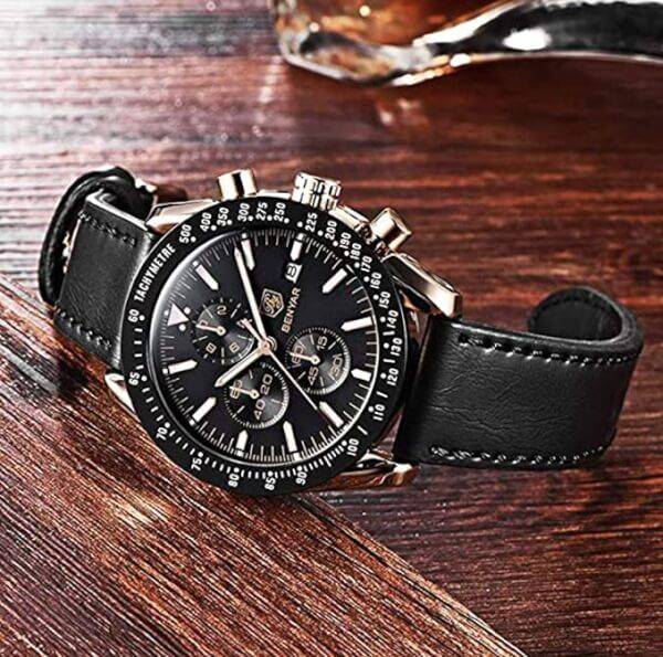 Montre homme Chronographe mouvement de quartz cuir 4 Montre homme Chronographe mouvement de quartz cuir - Image 4
