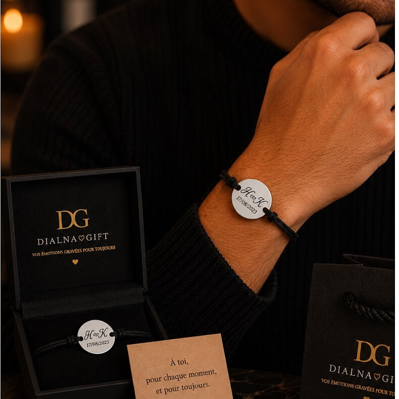 Bracelet Couple Personnalisé Initiales & Date – Un Lien Gravé Pour Toujours