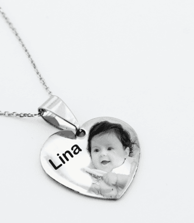Pendentif personnalisé avec photo en acier inoxydable forme cœur
