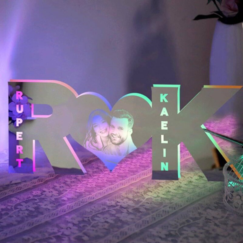 Personnalisé lettre coeur photo couple LED