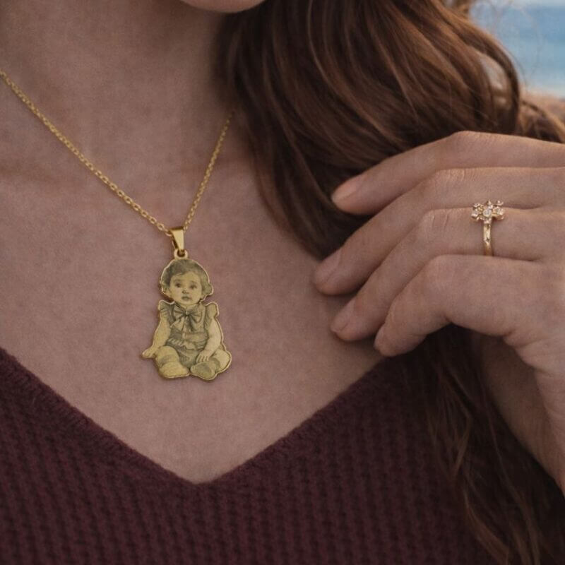 Collier Personnalisé Photo Plaqué Or