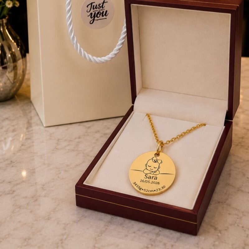 Collier Naissance Personnalisé Bébé – Gravure Nom, Date, Poids & Taille | Dialna Gift 2 Collier Naissance Personnalisé