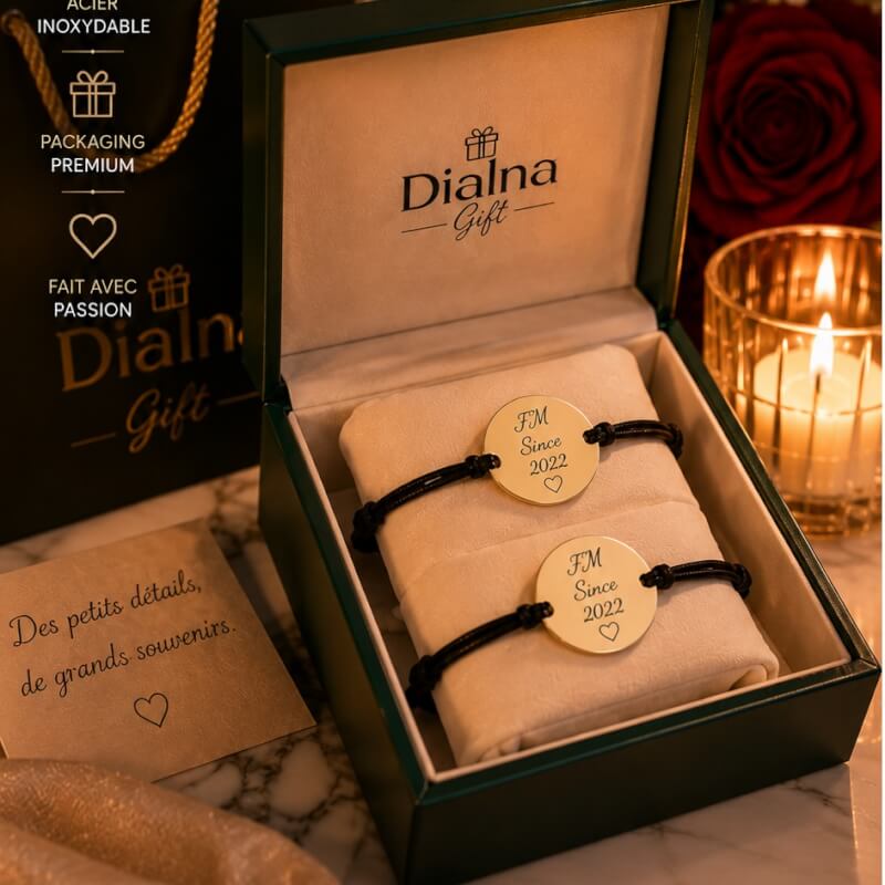 Pack 2 Bracelets Personnalisés avec Texte – Cadeau Unique pour Deux | DialnaGift 2 Pack 2 Bracelets Personnalisés avec Texte
