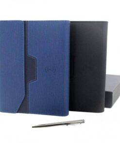 Pack personnalisé DIALNA Bloc notes bleu A5 powerbank stylo
