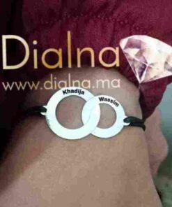 Bracelet sur cordon Anneaux entrelacés personnalisable