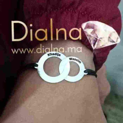 Bracelet sur cordon Anneaux entrelacés personnalisable