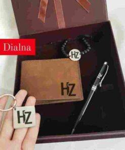 Pack personnalisé 4 pièces avec texte Bracelet Portefeuille Porte clés Stylo