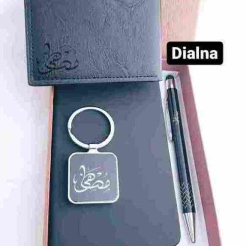 Pack 4 pièces personnalisé avec texte porte-monnaie Stylo Bloc-notes Porte clés