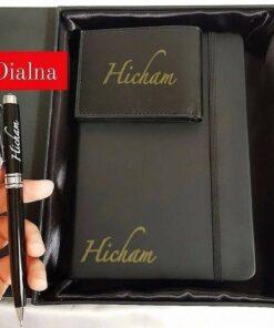 Pack 3 pieces personnalisé avec texte Bloc-notes Stylo Portefeuille